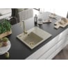 Mexen Ben Granitspüle 1-beckig mit linker Abtropffläche 600 x 500 mm, beige, goldener Siphon - 6522605000-69-G