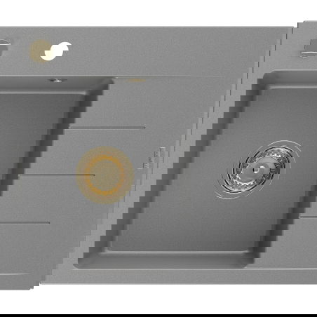 Mexen Ben granite kitchen sink 1-bowl with drainer, left 600 x 500 mm, gray, gold siphon - 6522605000-71-G