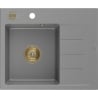 Mexen Ben fregadero de granito de 1 cubeta con escurridor, izquierdo 600 x 500 mm, gris, sifón dorado - 6522605000-71-G