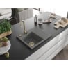 Mexen Ben fregadero de granito de 1 cubeta con escurridor, izquierdo 600 x 500 mm, gris, sifón dorado - 6522605000-71-G