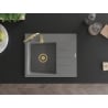 Mexen Ben fregadero de granito de 1 cubeta con escurridor, izquierdo 600 x 500 mm, gris, sifón dorado - 6522605000-71-G