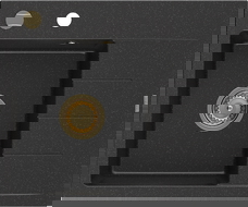 Mexen Ben graniittinen 1-altainen keittiöallas valutustasolla, vasen 600 x 500 mm, musta/hopea metalli sifoni kultainen