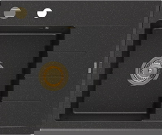Mexen Ben Granitspüle 1-beckig mit Abtropffläche, links 600 x 500 mm, schwarz/silber metalleffekt, Siphon gold