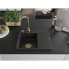 Mexen Ben Granitspüle 1-Becken mit linker Abtropffläche 600 x 500 mm, schwarz/silber metallic, goldener Siphon - 6522605000-73-G