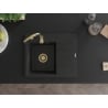 Mexen Ben évier en granit 1 bac avec égouttoir à gauche 600 x 500 mm, noir/argent métallisé, siphon doré - 6522605000-73-G
