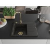 Mexen Ben granite sink 1-bowl with drainer, left 600 x 500 mm, black/gold metallic, gold siphon - 6522605000-75-G