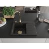Mexen Ben zlewozmywak granitowy 1-komorowy z ociekaczem, lewy 600 x 500 mm, czarny/złoty metalik, syfon złoty - 6522605000-75-G