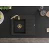 Mexen Ben Granitspüle 1-beckig mit linker Abtropffläche 600 x 500 mm, schwarz/gold metallic, goldener Siphon - 6522605000-75-G