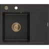Mexen Ben fregadero de granito de 1 tazón con escurridor, izquierdo 600 x 500 mm, negro/dorado metálico, sifón dorado