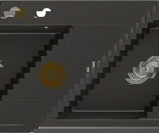 Mexen Ben lavello in granito 1-vasca con sgocciolatoio, sinistro 600 x 500 mm, nero/oro metallizzato, sifone oro