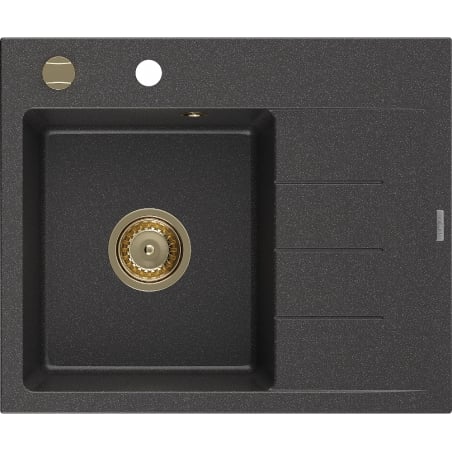 Mexen Ben granite sink 1-bowl with left drainer 600 x 500 mm, black speckled, golden siphon - 6522605000-76-G
