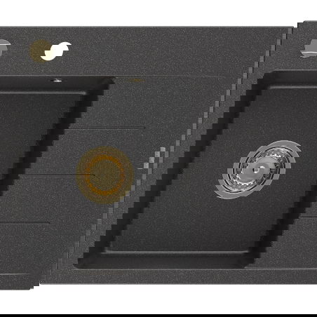 Mexen Ben Granitspüle 1-beckig mit linker Abtropffläche 600 x 500 mm, schwarz gesprenkelt, goldener Siphon - 6522605000-76-G
