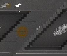 Mexen Ben granitdiskho med 1 fack och avrinningsyta, vänster 600 x 500 mm, svart prickig, guld sifon - 6522605000-76-G