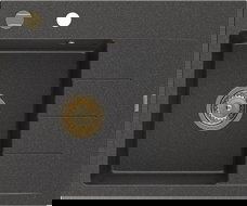 Mexen Ben Granitspüle 1-Becken mit Abtropffläche, links 600 x 500 mm, schwarz gesprenkelt, Siphon gold - 6522605000-76-G
