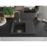 Mexen Ben zlewozmywak granitowy 1-komorowy z ociekaczem, lewy 600 x 500 mm, czarny nakrapiany, syfon złoty - 6522605000-76-G