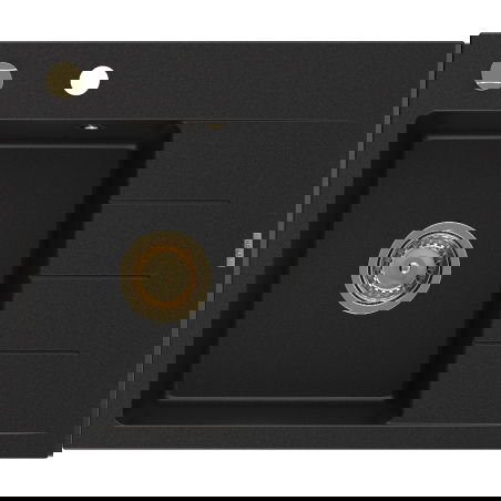 Mexen Ben Granitspüle 1-Becken mit linker Abtropffläche 600 x 500 mm, schwarz, goldener Siphon - 6522605000-77-G