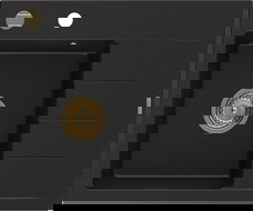 Mexen Ben fregadero de granito de 1 cubeta con escurridor, izquierdo 600 x 500 mm, negro, sifón dorado - 6522605000-77-G