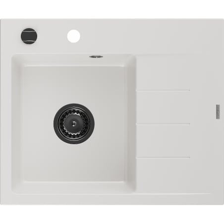 Mexen Ben évier en granit 1 bac avec égouttoir, gauche 600 x 500 mm, blanc, siphon noir - 6522605000-20-B