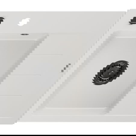 Mexen Ben granitno pomivalno korito z 1 prekatom in odcejevalnikom, levo, 600 x 500 mm, belo, sifon črn - 6522605000-20-B