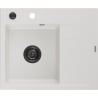 Mexen Ben granite sink 1-bowl with drainboard, left 600 x 500 mm, white, black siphon - 6522605000-20-B