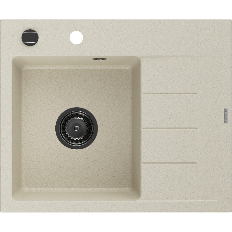 Mexen Ben granitni sudoper s 1 komorom s ocjednom, lijevi 600 x 500 mm, bež, crni sifon - 6522605000-69-B
