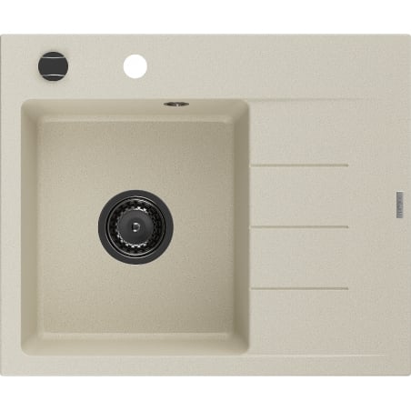 Mexen Ben 1-bowl granite kitchen sink with drainer, left, 600 x 500 mm, beige, black siphon - 6522605000-69-B