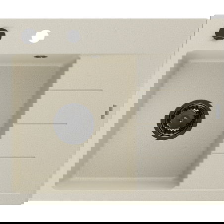 Mexen Ben granieten spoelbak 1-komers met linker afdruiprek 600 x 500 mm, beige, zwarte sifon - 6522605000-69-B