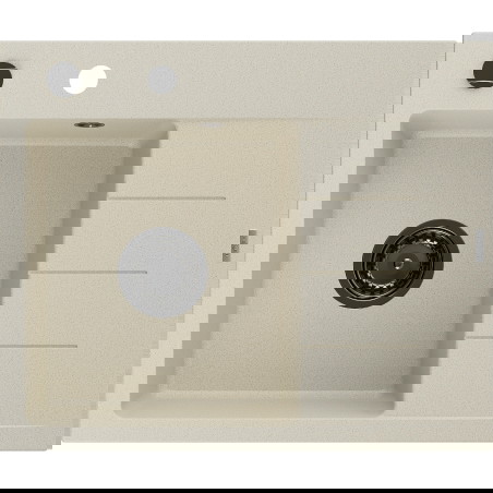 Mexen Ben granīta izlietne ar vienu nodalījumu un notekpaplāti, kreisā 600 x 500 mm, bēša, melns sifons - 6522605000-69-B