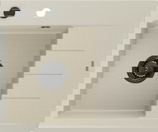 Mexen Ben fregadero de granito de 1 cubeta con escurridor, izquierdo 600 x 500 mm, beige, sifón negro - 6522605000-69-B