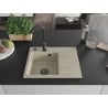 Mexen Ben 1-bowl granite kitchen sink with drainer, left, 600 x 500 mm, beige, black siphon - 6522605000-69-B