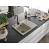 Mexen Ben Granitspüle 1-Becken mit Abtropffläche links 600 x 500 mm, beige, schwarzer Siphon - 6522605000-69-B