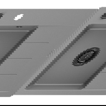 Mexen Ben granieten spoelbak 1-komer met afdruiprek links 600 x 500 mm, grijs, zwarte sifon - 6522605000-71-B