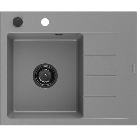 Mexen Ben Granitspüle 1-Becken mit Abtropffläche links 600 x 500 mm, grau, schwarzer Siphon - 6522605000-71-B