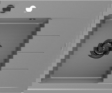 Mexen Ben lavello in granito 1-vasca con sgocciolatoio, sinistro 600 x 500 mm, grigio, sifone nero - 6522605000-71-B