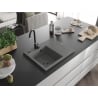 Mexen Ben Granitspüle 1-Becken mit Abtropffläche links 600 x 500 mm, grau, schwarzer Siphon - 6522605000-71-B