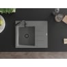 Mexen Ben granitni sudoper s jednom komorom s ocjednom pločom, lijevi 600 x 500 mm, siva boja, crni sifon - 6522605000-71-B