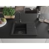 Mexen Ben Granitspüle 1-Becken mit linker Abtropffläche 600 x 500 mm schwarz/silber metallic, schwarze Siphon - 6522605000-73-B