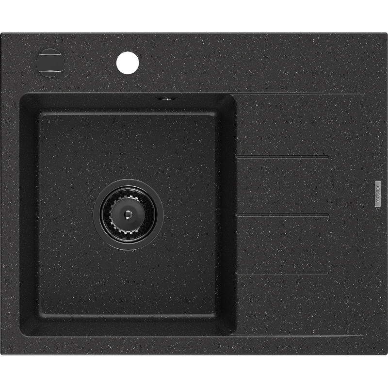Mexen Ben granitdiskho 1-fack med avrinning, vänster 600 x 500 mm svart/silver metallic svart vattenlås - 6522605000-73-B