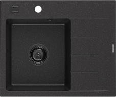 Mexen Ben zlewozmywak granitowy 1-komorowy z ociekaczem, lewy 600 x 500 mm czarny/srebrny metalik syfon czarny - 6522605000-73-B