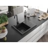 Mexen Ben Granitspüle 1-Becken mit linker Abtropffläche 600 x 500 mm schwarz/silber metallic, schwarze Siphon - 6522605000-73-B