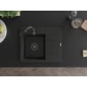 Mexen Ben Granitspüle 1-Becken mit linker Abtropffläche 600 x 500 mm schwarz/silber metallic, schwarze Siphon - 6522605000-73-B