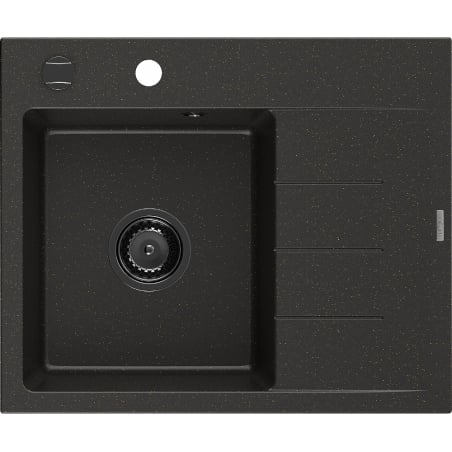 Mexen Ben Granitspüle 1-Becken mit linker Abtropffläche 600 x 500 mm, schwarz/gold metallic, schwarzer Siphon - 6522605000-75-B