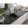 Mexen Ben Granitspüle 1-Becken mit linker Abtropffläche 600 x 500 mm, schwarz/gold metallic, schwarzer Siphon - 6522605000-75-B