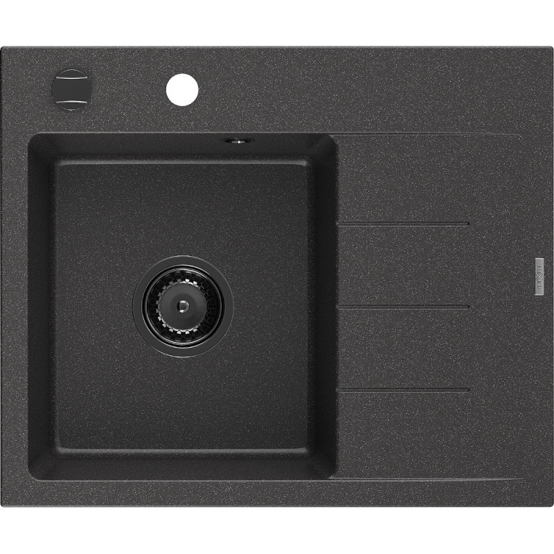 Mexen Ben granit diskho 1-facks med avrinningsyta, vänster 600 x 500 mm, svart prickig, svart vattenlås - 6522605000-76-B