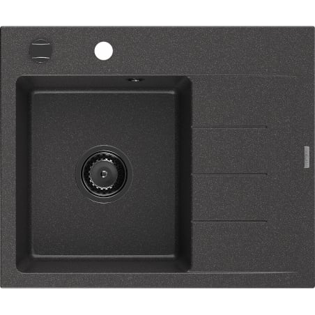 Mexen Ben Granitspüle 1-Becken mit linken Abtropffläche 600 x 500 mm, schwarz gesprenkelt, schwarzer Siphon - 6522605000-76-B