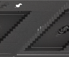 Mexen Ben lava-louça de granito de 1 cuba com escorredor, esquerdo 600 x 500 mm, preto salpicado, sifão preto