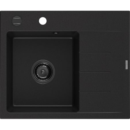 Mexen Ben Granitspüle 1-beckig mit Ablage links 600 x 500 mm, schwarz, schwarzer Siphon - 6522605000-77-B