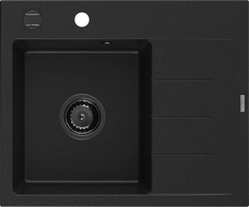 Mexen Ben évier en granit 1 bac avec égouttoir, gauche 600 x 500 mm, noir, siphon noir - 6522605000-77-B