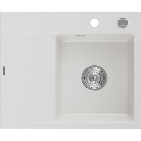 Mexen Ben 1-bowl granite sink with drainer, right 600 x 500 mm, white, chrome siphon - 6523605000-20