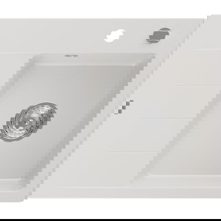 Mexen Ben lavello in granito 1-vasca con sgocciolatoio, destro 600 x 500 mm, bianco, sifone cromato - 6523605000-20